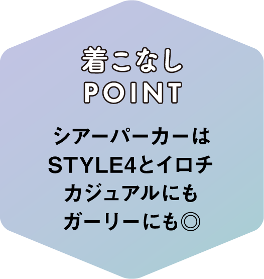 着こなしPOINT シアーパーカーはSTYLE4とイロチカジュアルにもガーリーにも◎