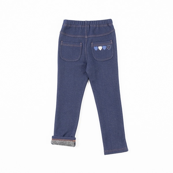 デニムニット裏シャギー10分丈パンツ(140～160)(140cm 紺): キッズ