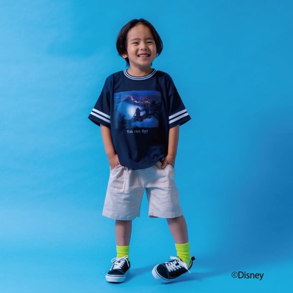 杏　Tシャツ　トレーナー　ロングパンツ　100 3点 Disney】【リンク】ピーター・パン/ライン半袖Tシャツ(100cm 紺