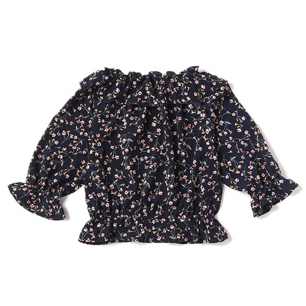 ✴︎のわ、ひな✴︎plantation 5部袖 濃紺お花チュニック milkycoast】花柄チュニック(S(140) 紺): ジュニア - ナルミヤ