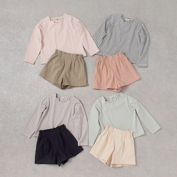フライスボーダースカラップTシャツ＆ストレッチキュロットパンツ 