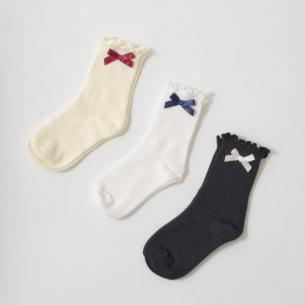 リボン付きメロークルーソックス(S(14-16cm) クリーム): キッズ