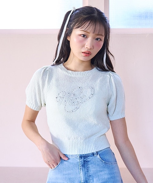 【美品】maje 半袖ニット ビジューロゴ半袖ニット(F ライト グリーン): ハイティーン - ナルミヤ