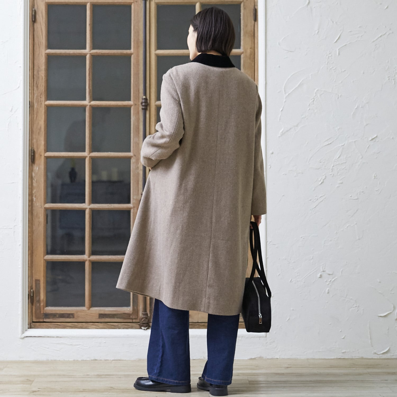 FIRMUM ドライドビーモールスキン ノーカラーダブルブレストオーバーコート 親子リンク】ダブルブレストコート(F 紺): 大人 - ナルミヤ オンライン