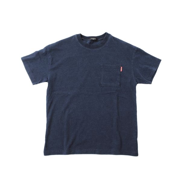 インディゴ天竺・ドロップショルダーポケット半袖Tシャツ【セットアップ対応】