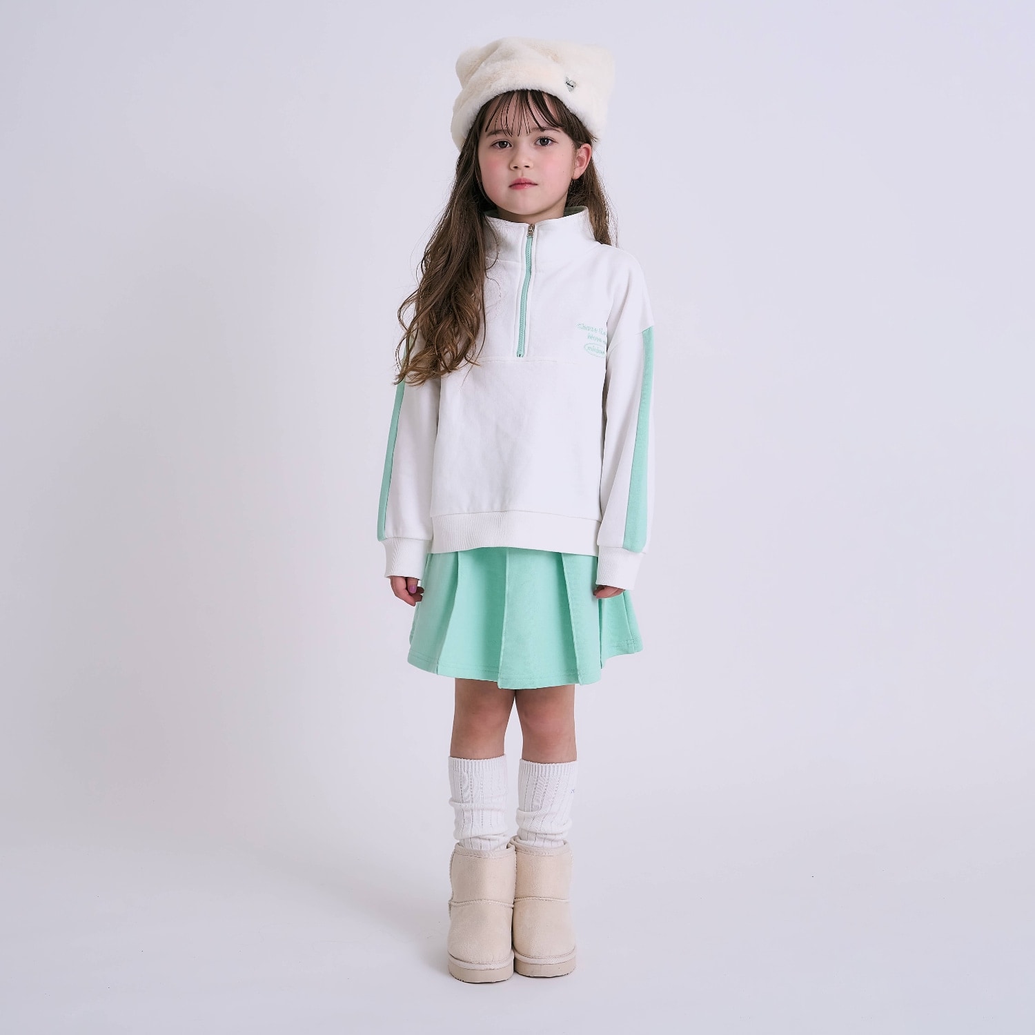 裏起毛】【綿100】ハーフジップセットアップ(90cm チャコール): キッズ