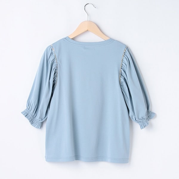 ポンポネット新品新作タグ付き【ひんやり】ミニリボンTシャツ150 防汚加工】リボンロゴTシャツ(S(140cm) モデレート ブルー