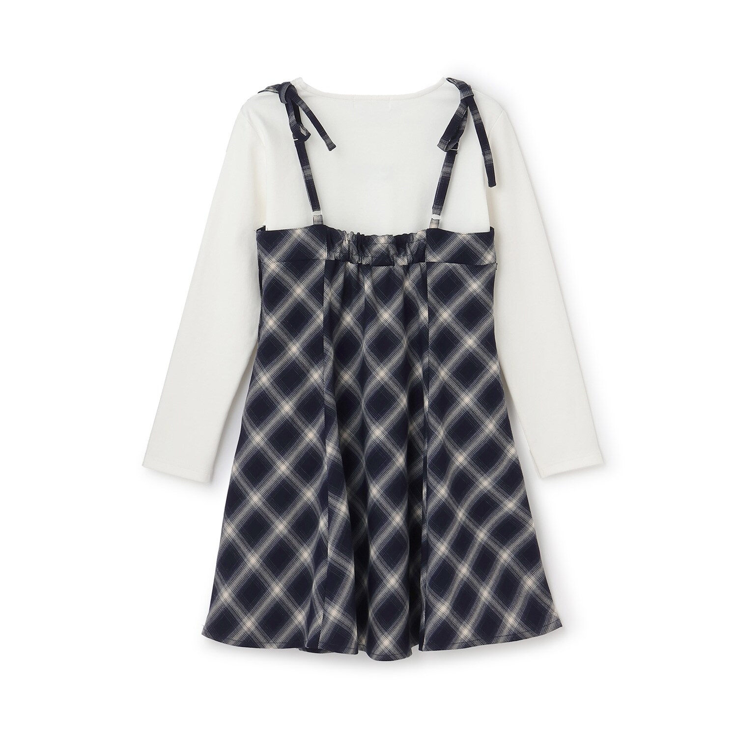 ポンポネットジュニア L/160 リバティワンピース インナーキャミセット 夏服 インナーセット】チェックキャミワンピース(M 紺): ジュニア