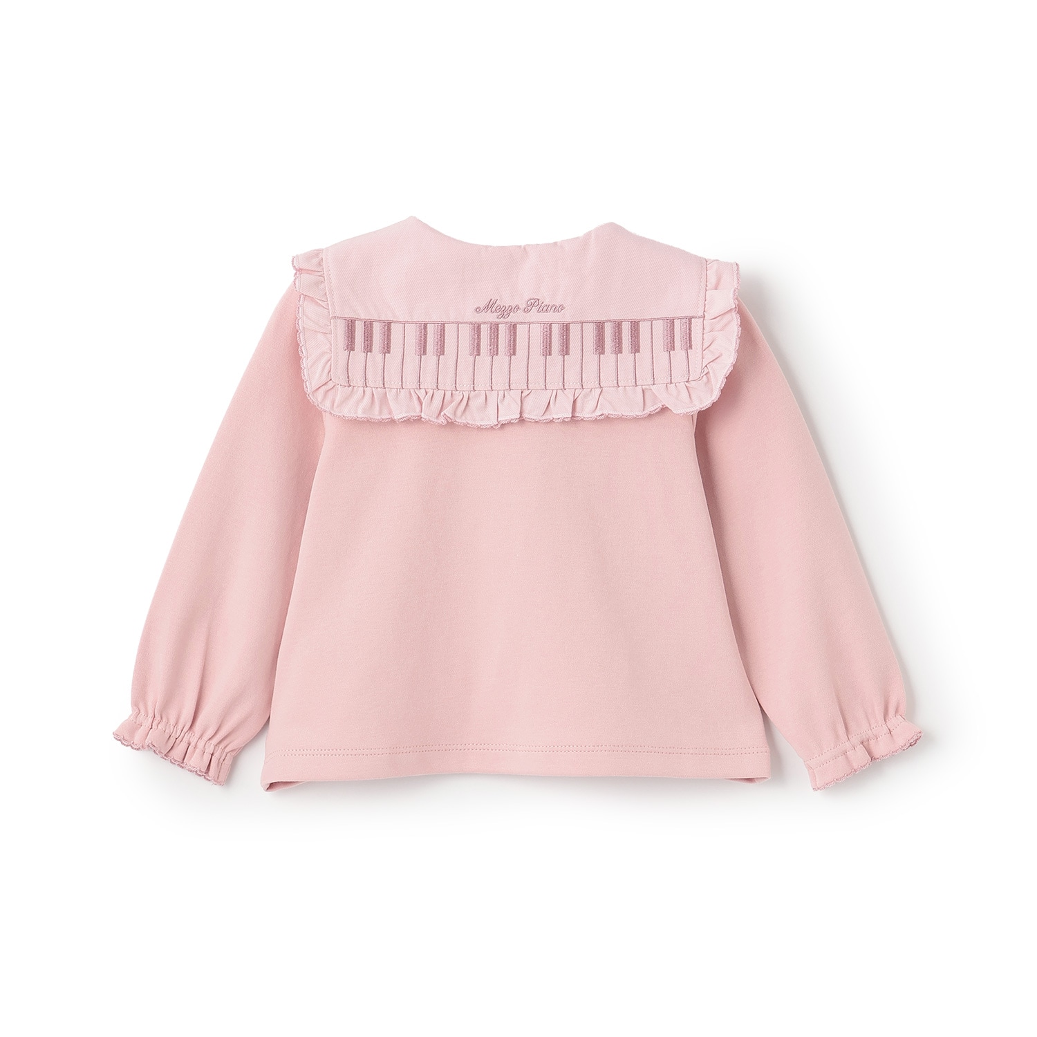 mezzo piano ライトピンク 長袖Tシャツ＆スカートセット 80cm ピアノ刺しゅう衿 長袖Tシャツ(80cm ライト ピンク): キッズ