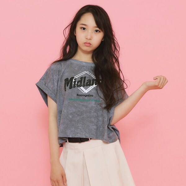 ヴィンテージ風クロップド丈Tシャツ(S(140) ピンク(072