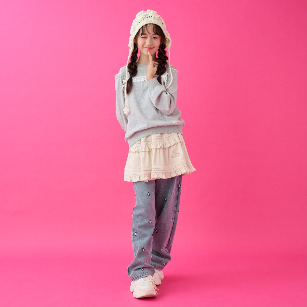 ハート刺しゅうパンツ(120cm ブルー): キッズ - ナルミヤ