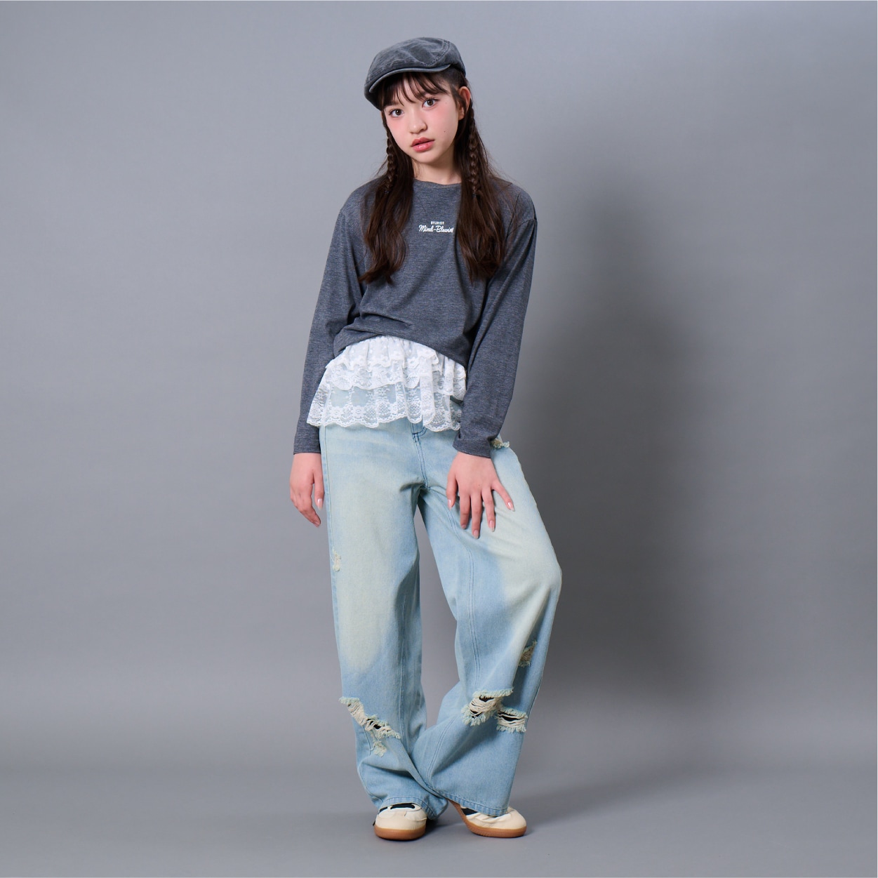 ☆⌒'*sale★  ロゴ・ロング丈Tシャツ ミニロゴロング丈Tシャツ(120cm シロ杢): ジュニア - ナルミヤ