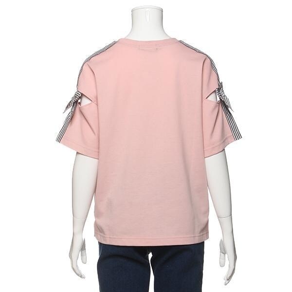 肩ストライプリボンTシャツ