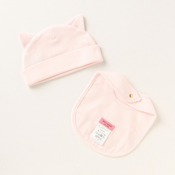 キャットキャップ＆スタイセット日本製F ライト ピンク: 新生児