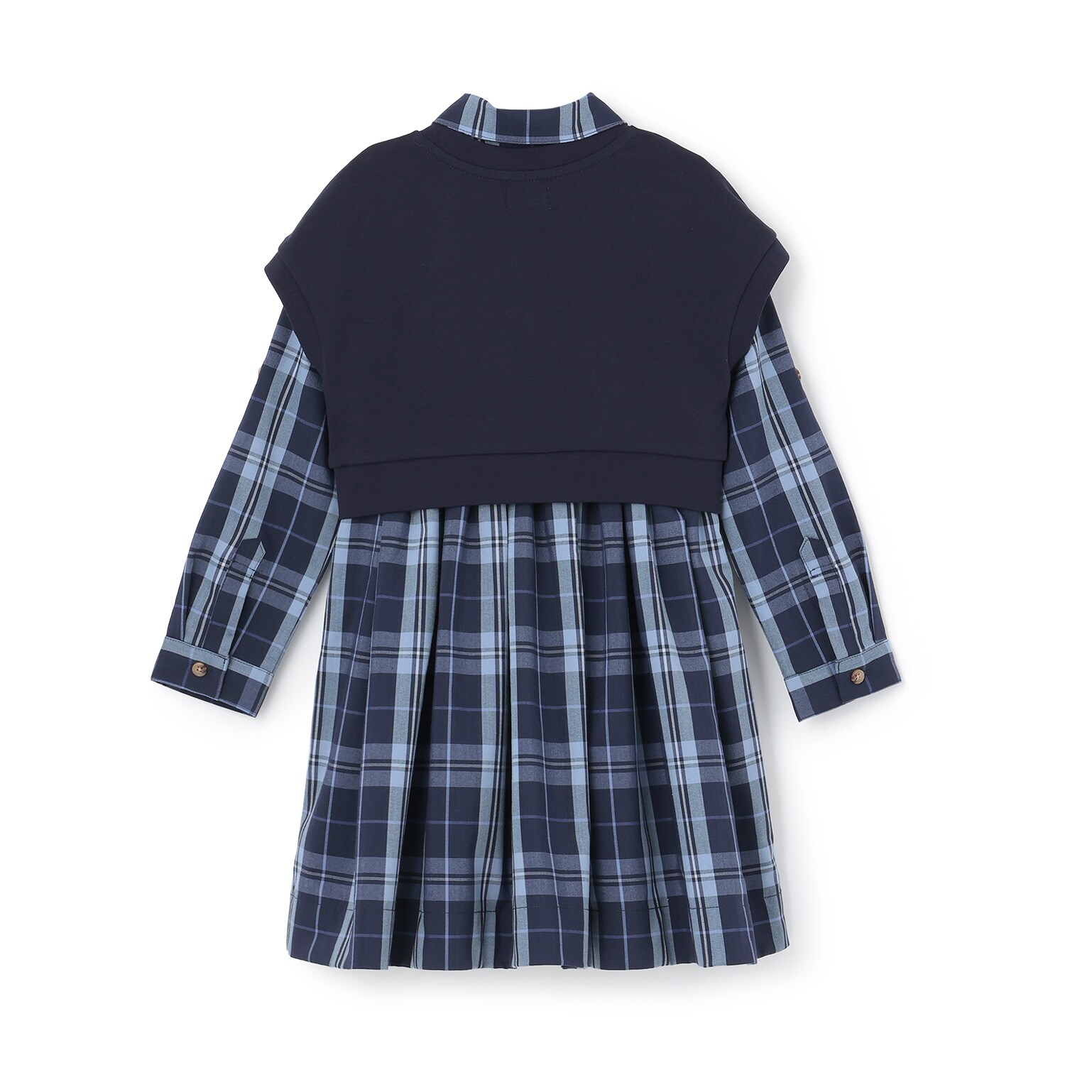 いぬ　新品未使用ピヌエ　チェックシャツワンピース（NAVY） オーガストチェックシャツワンピース&トップスセット(110cm 紺