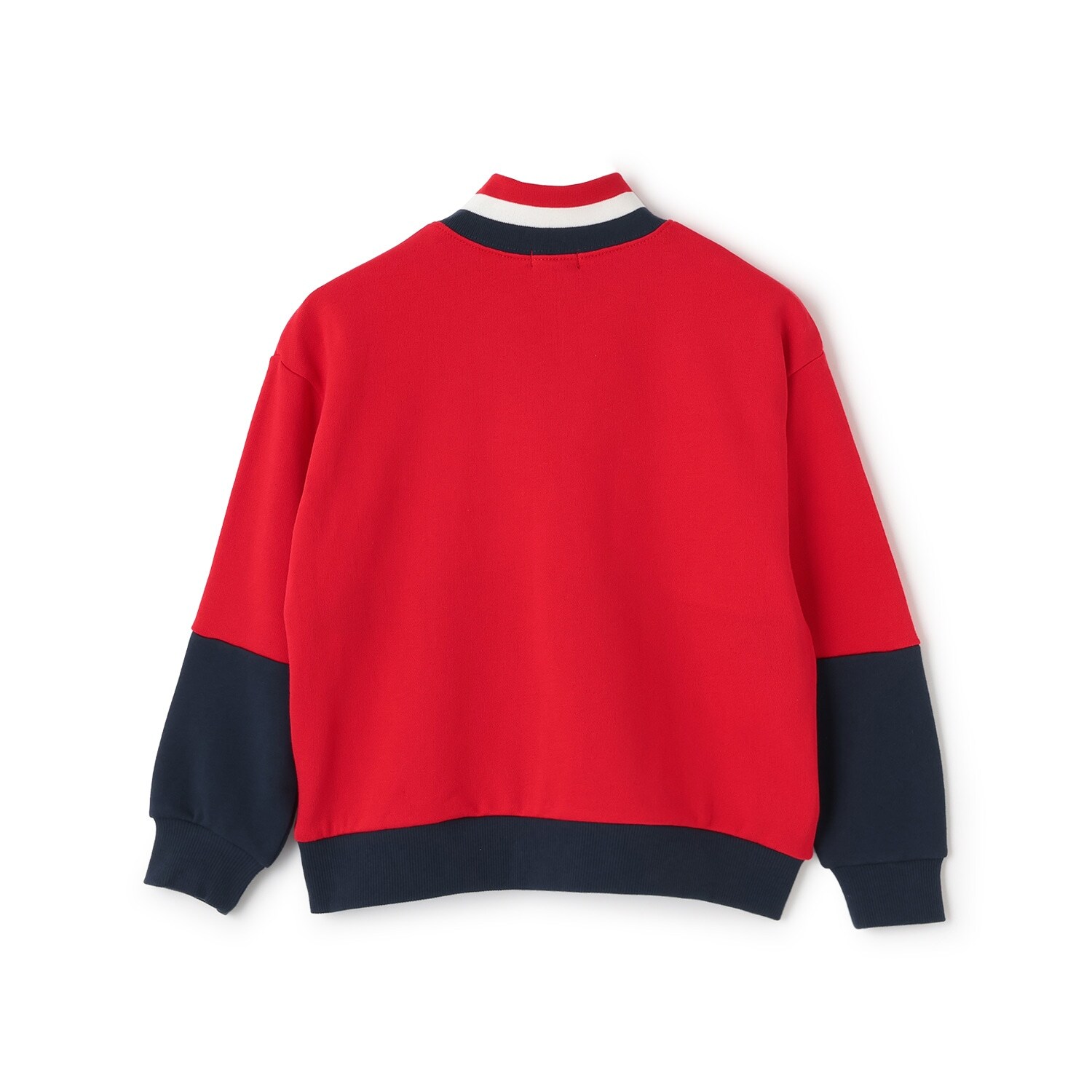 赤とベージュのトラック PLAY ME カラーブロックハーフジップトレーナー(90cm 赤): キッズ