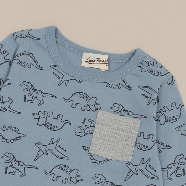 ゆるザウルス総柄長袖Tシャツ(80cm ブルー グレー): ベビー