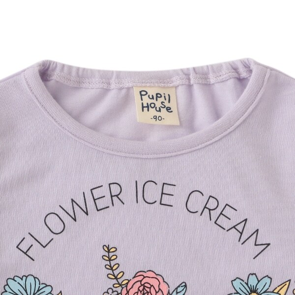 花×アイスクリームプリントパフTシャツ(80 ラベンダー): キッズ