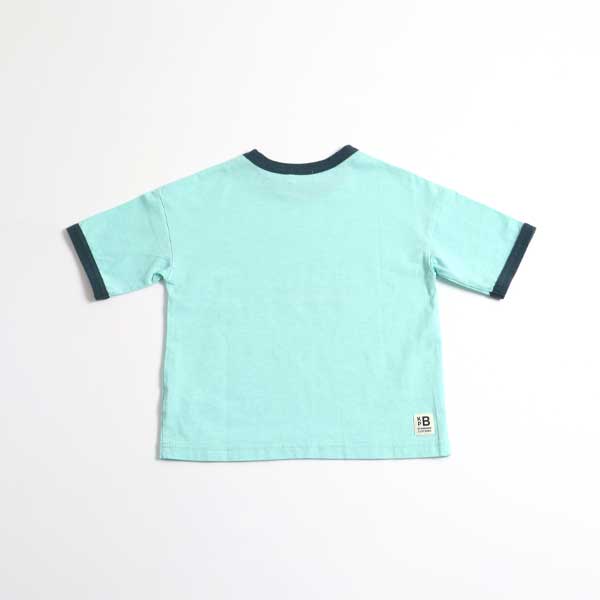 カレッジロゴ風リンガー半袖Tシャツ(140～160)(140cm エメラルド