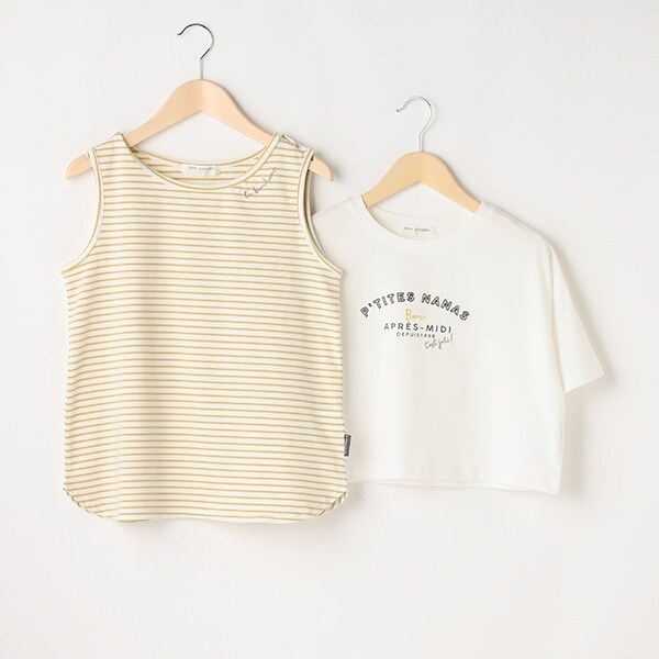 2枚セット】クロップドTシャツ+タンクトップ(S(140) オフ ホワイト