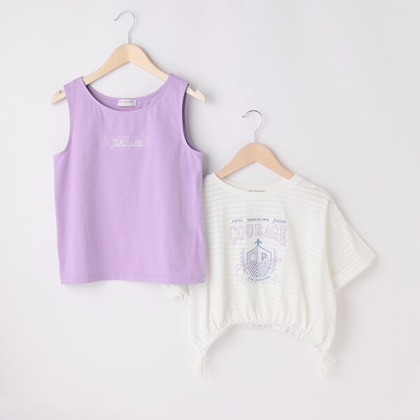 pom ponette junior シアーシャツ＋ロゴTシャツセット160 UVカット加工】シアーTシャツタンクトップセット(S(140) 白