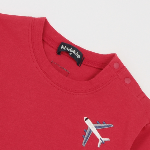 【関税込み】KUSIKOHC レッド プリント 長袖Tシャツ 電車と飛行機切替長袖Tシャツ(80cm 赤): キッズ - ナルミヤ