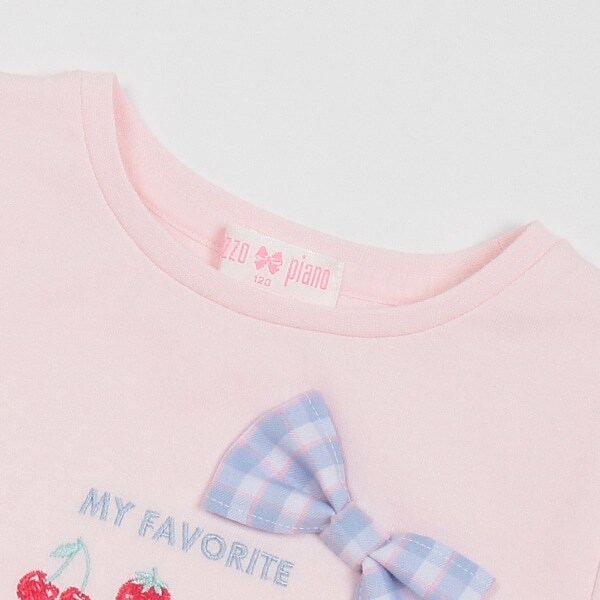 【平成レトロ】メゾピアノTシャツ150 フルーツxギンガムチェック 人気商品再入荷】【直営店で取り扱い無し】ギンガムリボン 半袖Tシャツ