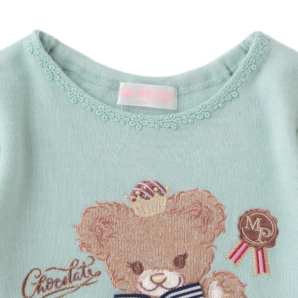 クマ×チョコアップリケTシャツ(90 エメラルド グリーン): キッズ