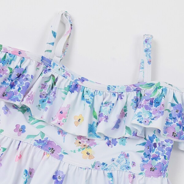 SWIM】ユニコーン花柄ワンピース水着(90cm 白): キッズ