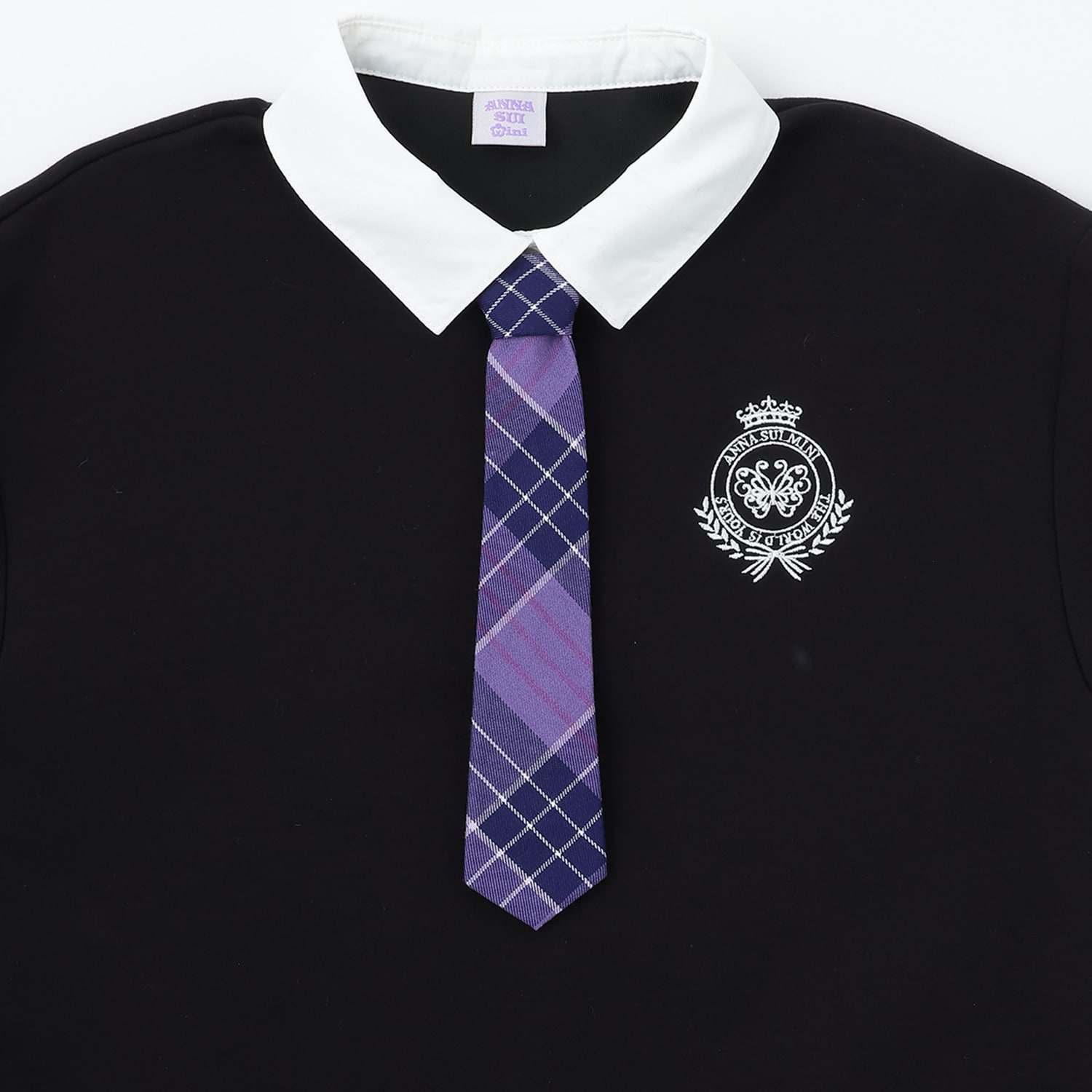 ANNASUI miniグレンチェックレイヤード風ワンピース グレンチェックレイヤード風ワンピース(120cm ディープ パープル