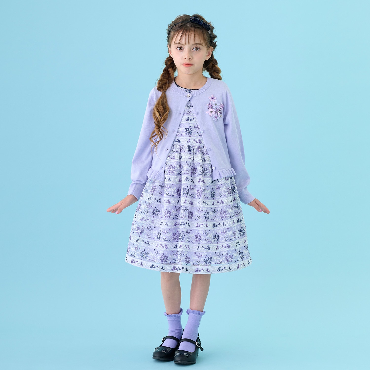 刺しゅうワンピース(110cm ラベンダー): キッズ - ナルミヤ オンライン