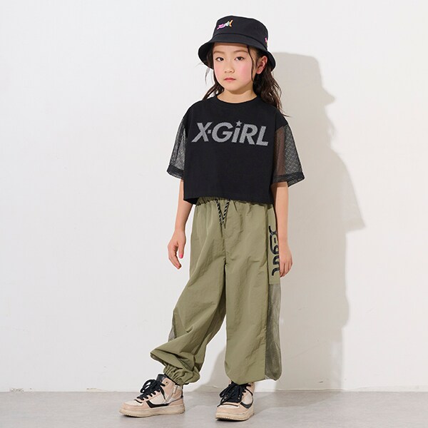 メッシュロゴショート丈半袖Tシャツ(90cm 黒): キッズ