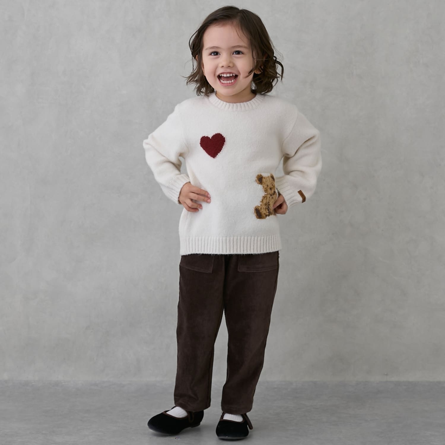 フワもちっと】くまニットプルオーバー(S(80-90cm) アイボリー