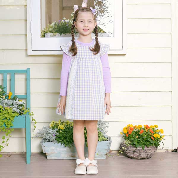 チェックとストライププリントの半袖ワンピース(100～130)(100cm