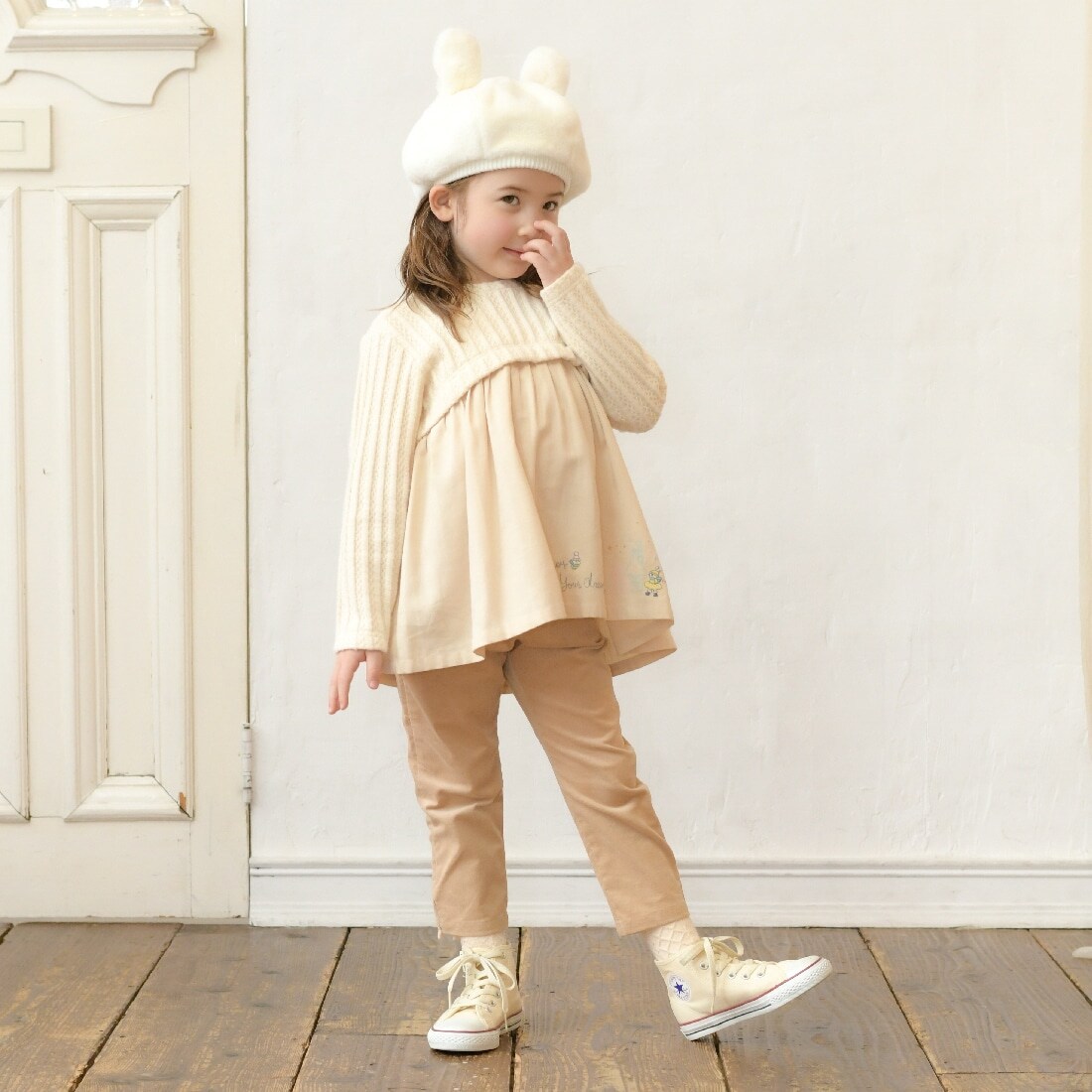 KP(ケーピー)裾刺しゅう入りチュニック(90～130)(90cm アイボリー