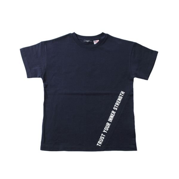 天竺・USAコットン ドロップショルダー斜め切替プリント半袖Tシャツ