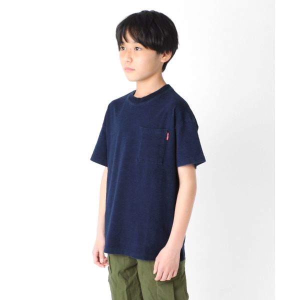 インディゴ天竺・ドロップショルダーポケット半袖Tシャツ【セットアップ対応】