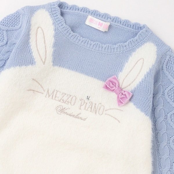 ウサギ切替インターシャ ニットプルオーバー(110cm サックス): キッズ