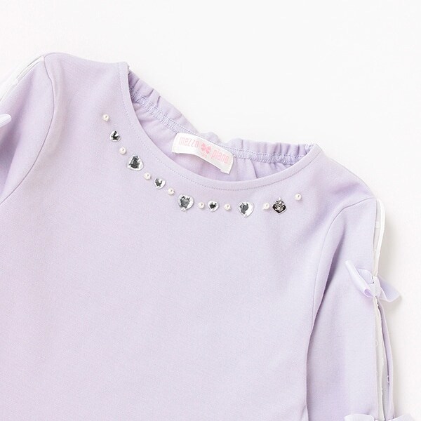 ★ビジュー変形袖リボンTシャツ
