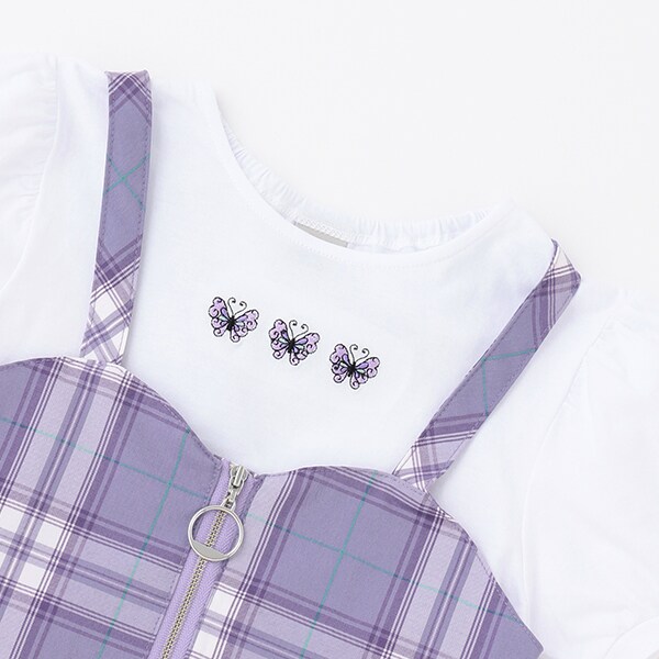 リピート】【直営店で取り扱い無し】チェックビスチェ×半袖Tシャツ 