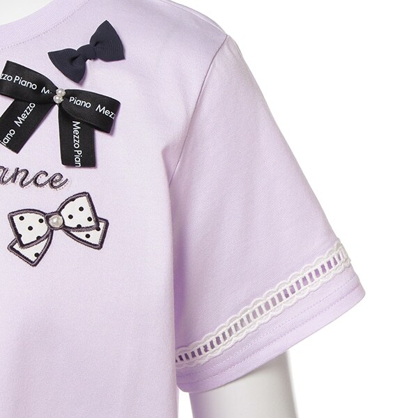 NARUMIYA ONLINE｜ナルミヤ オンラインの公式通販サイトリボンいっぱいロゴ刺しゅうTシャツ(S(140) ラベンダー): ジュニア