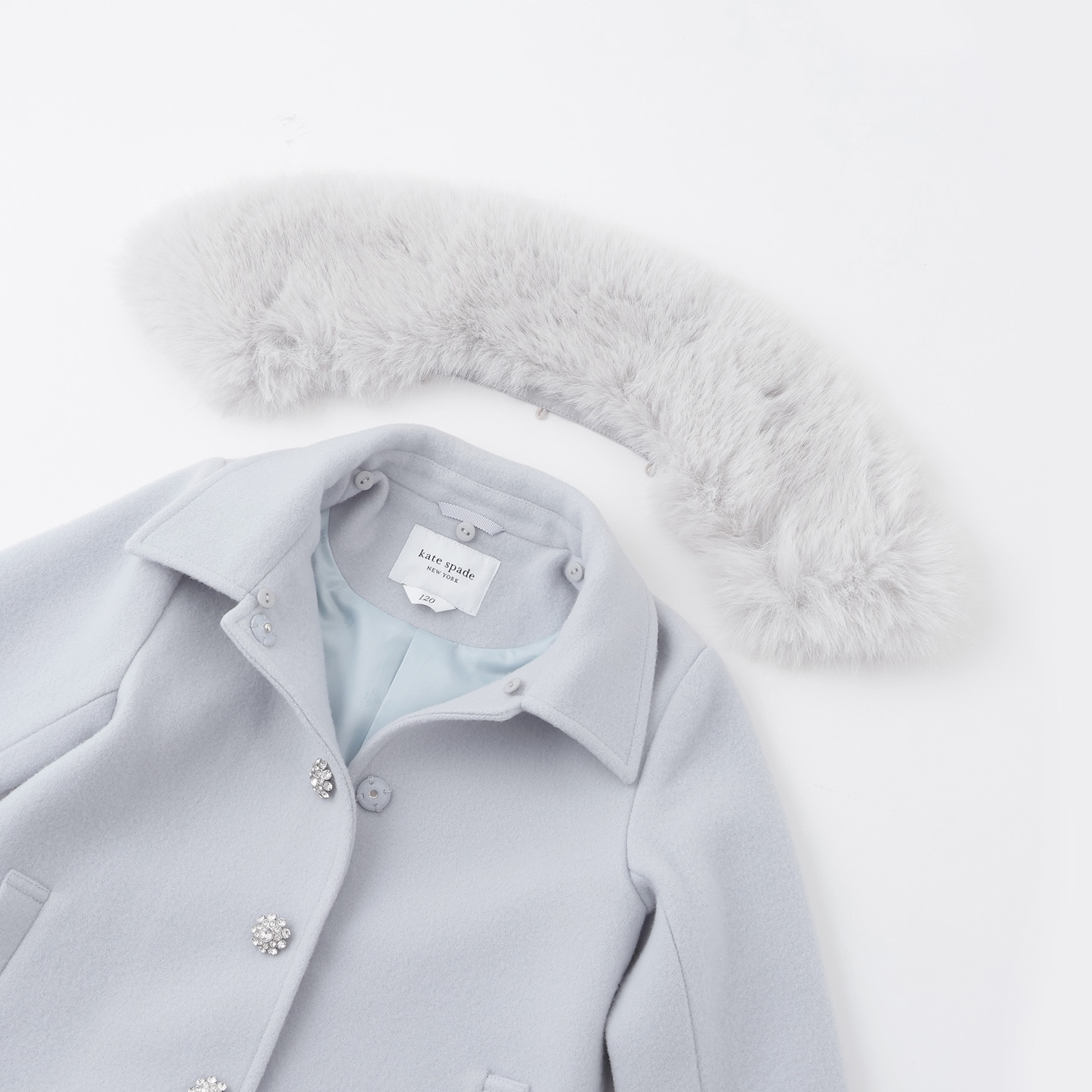 フェイクファーカラーウールコート(120cm ブルー グレー): キッズ