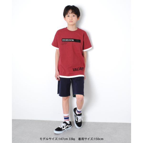 OE天竺・ドロップショルダーロゴプリントレイヤード半袖Tシャツ