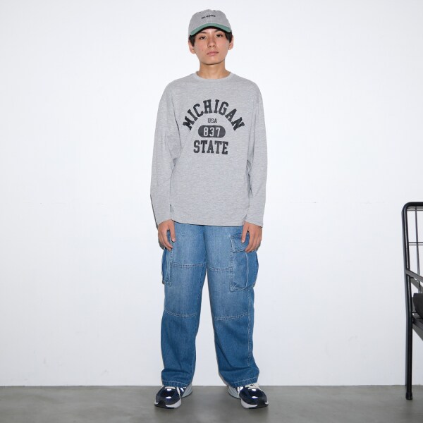 プチプラ】フロントカレッジロゴ長袖Tシャツ(140 オレンジ