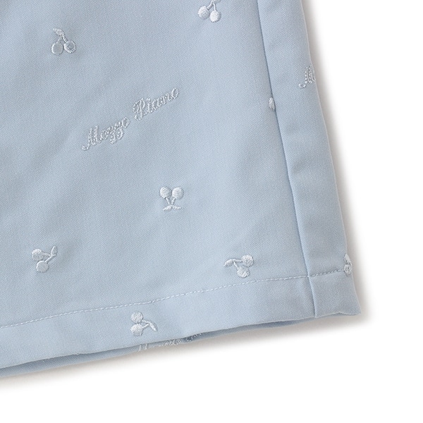 サスペンダーつきフリルウエスト刺しゅうワイドパンツ(110 ブルー