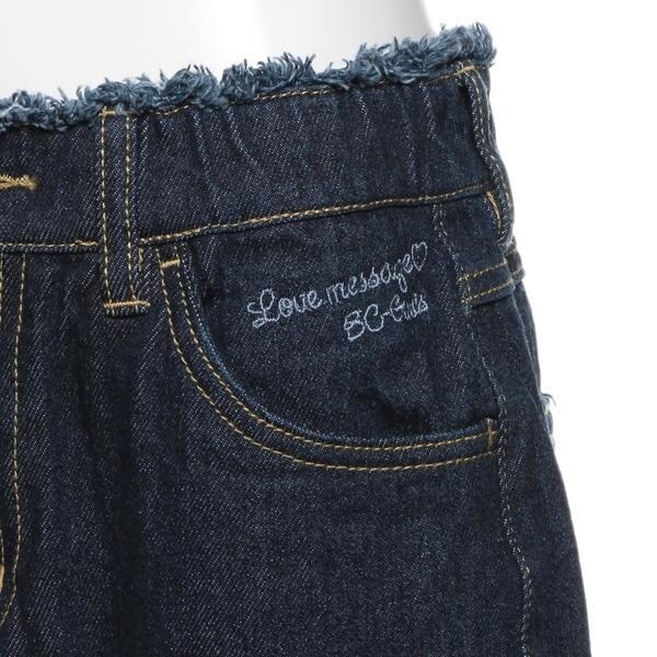 サスペンダーつきデニムロールアップワイドパンツ