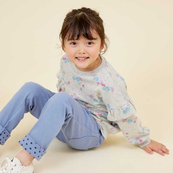 うさぎ総柄袖フリルトレーナー(120～130)(120cm オフ ホワイト