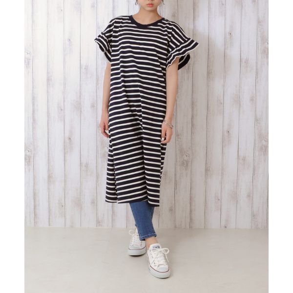 Narumiya Online ナルミヤ オンラインの公式通販サイト Laceeq カットソーボーダー袖フリルワンピース Xs コン ジュニア