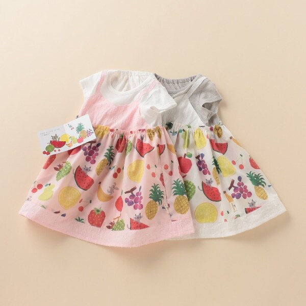 Narumiya Online ナルミヤ オンラインの公式通販サイト コロボックルコラボ フルーツ柄ドッキングワンピース 80 ピンク キッズ