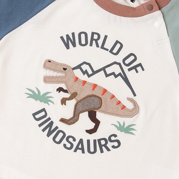 恐竜アップリケラグラン半袖Tシャツ